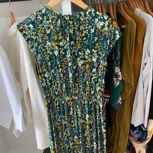 Midi green floral print dress